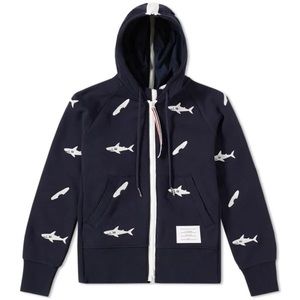 THOM BROWNE EMBROIDERED SHARK & SURFBOARD HOODY